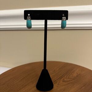 Sterling Silver Turquoise U-Hoop Earrings with Marcasite Accents